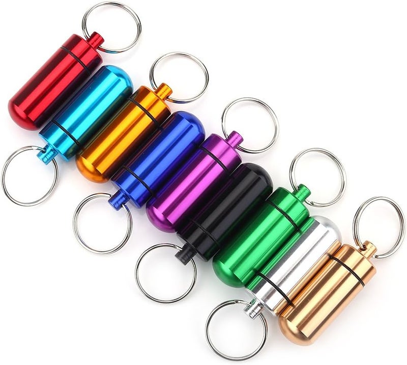 woobles Pill Box Keychain, Waterproof Aluminum Pill Holder Key Ring Bottle Container, 9PCS Portable Mini Travel Medicine Pill Case - Image 1